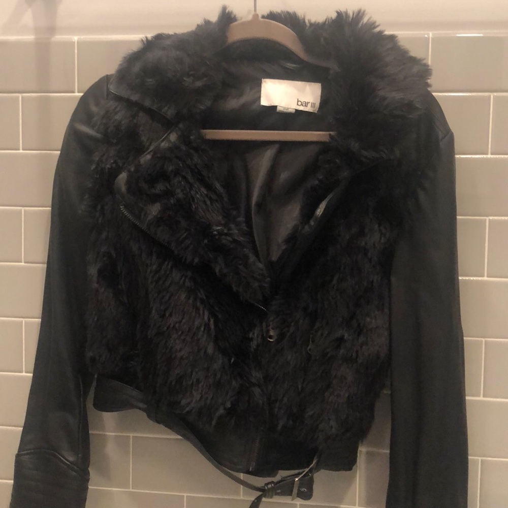 Bar III faux leather faux fur bomber jacket